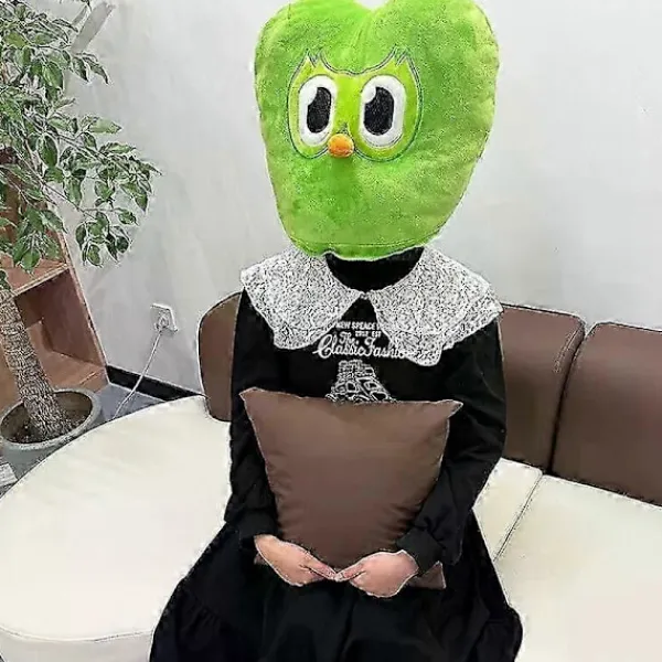 Duolingo grön uggla huvudbonad plyschdocka kudde hänge> Huvudbonader