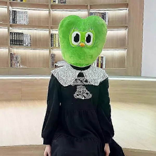 Duolingo grön uggla huvudbonad plyschdocka kudde hänge> Huvudbonader