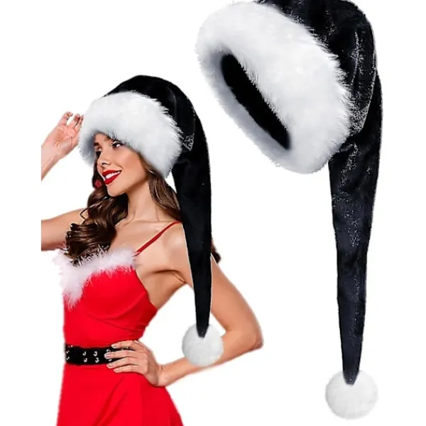 /EA/Jul Svart Tomteluva Lång, Vuxen Deluxe Svart Och Vit Jul Jul Tomteluva För Svart Jul Tema Nyårsfestlig Semesterfest Tillbehör C> Huvudbonader