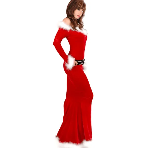 WAIDFU Elegant Kvinnlig Sexy Dam Cosplay Kostym Röd Julklänning L> Dräkter