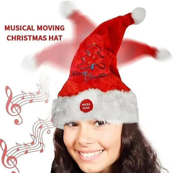 Elektrisk Tomteluva Musik Swing Tecknad Röd Plyschluva Julfestmössa A> Huvudbonader