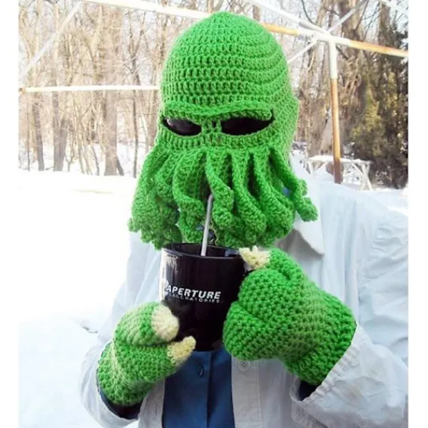 En rosa bläckfiskhatt, rolig riddarhjälmsmössa med skägghatt, handgjord stickad vintertjock mössa, bläckfiskhatt, Halloween Cosplay skidmask> Huvudbonader