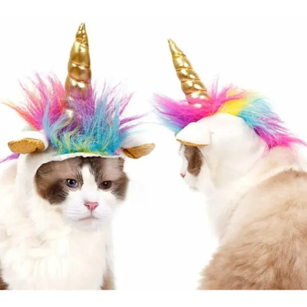 Enhörningshatt för husdjur, för katter och små hundar, valp, kattkostym, accessoar för Halloween, cosplay, manmössa> Huvudbonader
