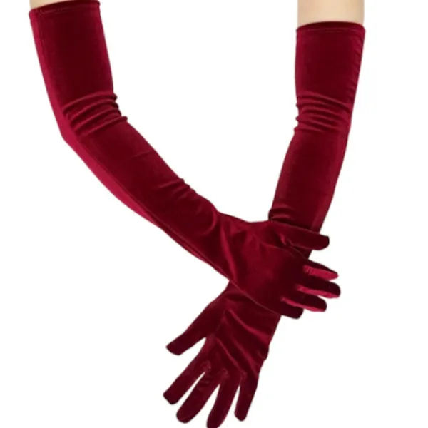 LEIGELE Extra långa sammetshandskar i vintagestil, stretchiga damhandskar för kvällen, röda kostymtillbehör (LGL)> Tillbehör