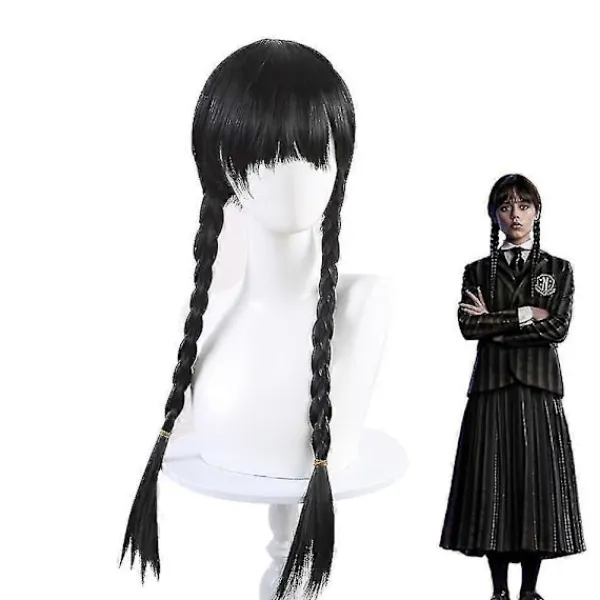 FMYSJ Familjen Addams Film Wednesday Addams Peruker, Halloween Merchandise Gåva För Cosplay Party Rekvisita Flätad Hårperuk (FMY)> Peruker