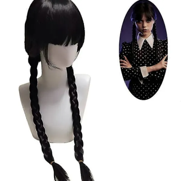 FMYSJ Familjen Addams Film Wednesday Addams Peruker, Halloween Merchandise Gåva För Cosplay Party Rekvisita Flätad Hårperuk (FMY)> Peruker
