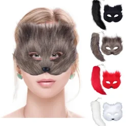 Faux Pälsrävar Svans Katter Mask Therian Mask och Svans Halloween Cosplays Fest-WELLNGS> Masker
