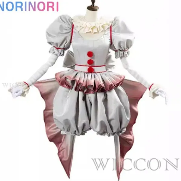 KOOLYOU Film Clown Pennywise Cosplay Kostym Genderswap Halloween Skräck Lolita Klänning Upp Kvinnor Fantasy Klänning Karneval Fest Komplett Set WIG ONLY> Peruker