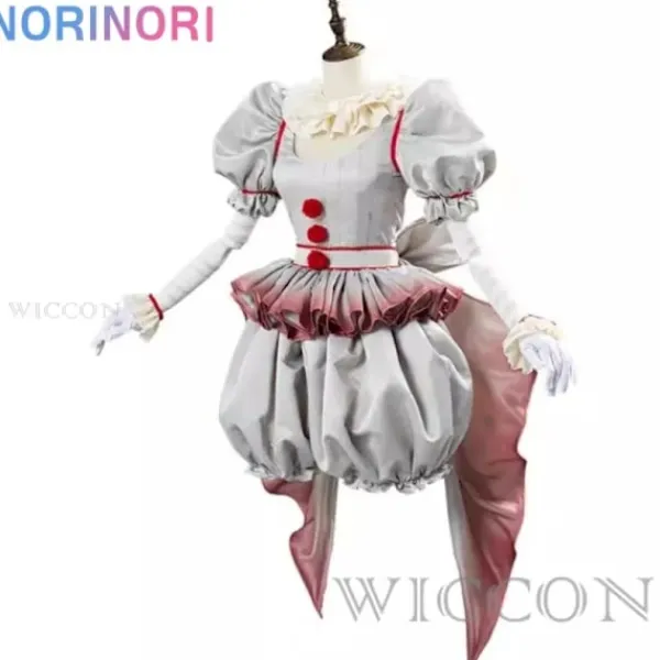 KOOLYOU Film Clown Pennywise Cosplay Kostym Genderswap Halloween Skräck Lolita Klänning Upp Kvinnor Fantasy Klänning Karneval Fest Komplett Set WIG ONLY> Peruker