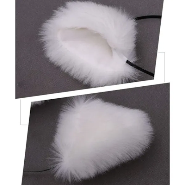 Fuskpälsräv kattöron pannband hårbåge hårband djuröron cosplay festdräkt öron huvudbonader (Vit)> Huvudbonader