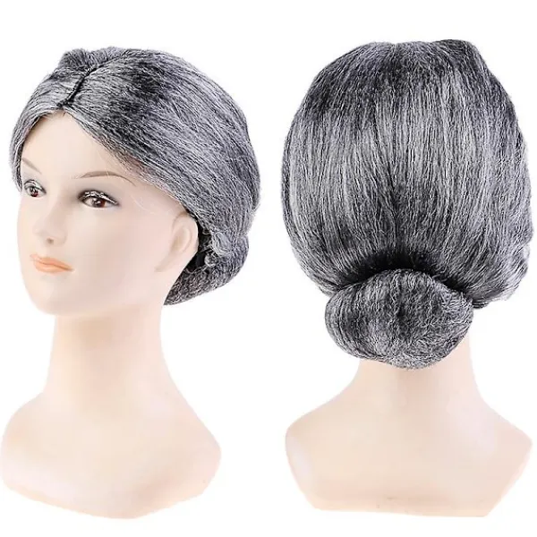 YIXI Gammal dam Mormor Mormor Grå Peruk Bun Hår Mormor Maskeraddräkt> Peruker