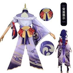 Genshin Impact Raiden Shogun Cosplay Kostym Peruk Lila Långt Hår Halloween Kostymer Komplett Set Genshin Baal Shougun Cosplay L><noscript><img width=