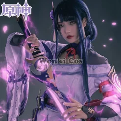 Genshin Impact Raiden Shogun Cosplay Kostym Peruk Lila Långt Hår Halloween Kostymer Komplett Set Genshin Baal Shougun Cosplay L><noscript><img width=
