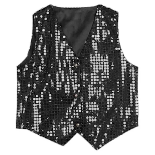 EURL Glitterväst för fest, unisex, färgstark, barn, ärmlös, paljettväst Svart XL> Tillbehör