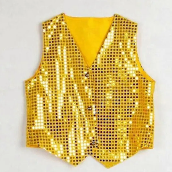 EURL Glitterväst för fest, unisex, färgstark, barn, ärmlös, paljettväst Svart XL> Tillbehör