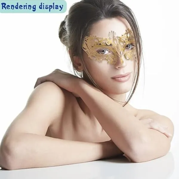 (Golden-01 Metall )Lady of Luck Maskerad Mask med Spets S> Masker