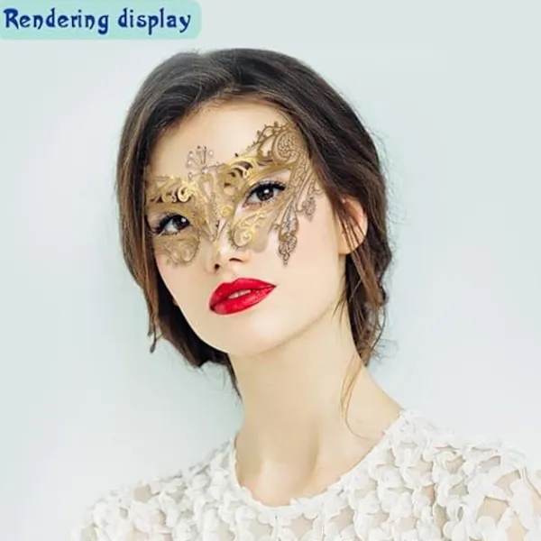 (Golden-01 Metall )Lady of Luck Maskerad Mask med Spets S> Masker