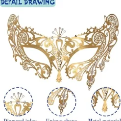 (Golden-01 Metall )Lady of Luck Maskerad Mask med Spets S><noscript><img width=