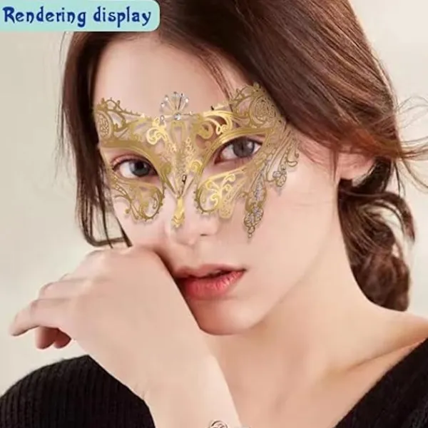 (Golden-01 Metall )Lady of Luck Maskerad Mask med Spets S> Masker
