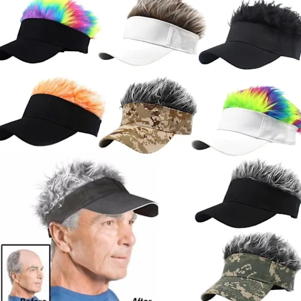 Golf Baseball Cap Med Falskt Hår Cap Solskärm Roliga Toupee Hattar Herr Spikade Green> Huvudbonader