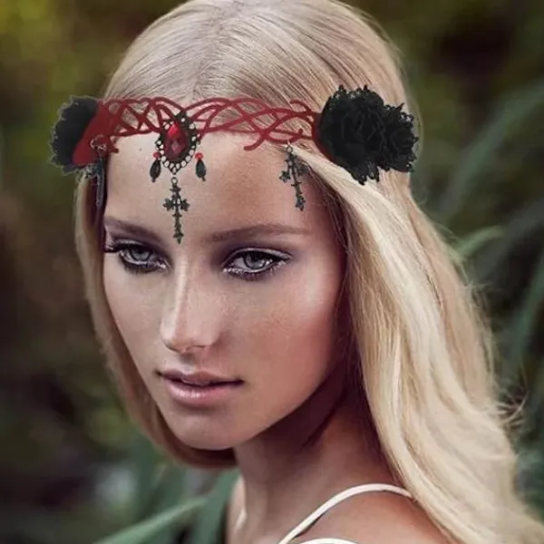 Gotisk Blommig Huvudbonad Halloween Hårband Vampyr Cosplay Kors Huvudbonad Hårclips Maskerad Cosplay Hårband för Kvinnor och Flickor> Huvudbonader