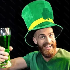 Grön sammetshamrockshatt för St Patrick's Day för män och kvinnor, irländsk festcosplay[D]><noscript><img width=