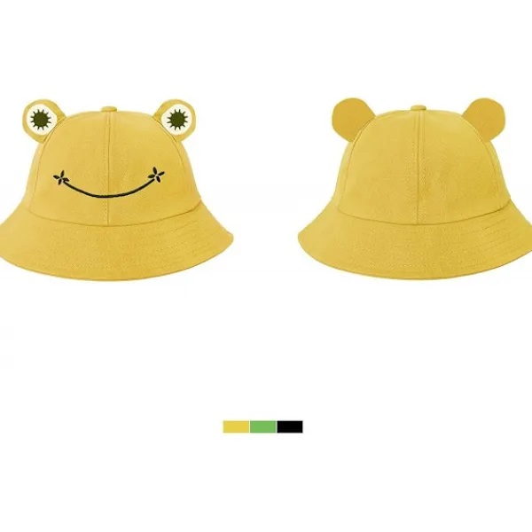 Groda hatt för vuxna tonåringar, söt groda hinkhatt, bomull hinkhatt rolig hatt hinkhatt män kvinnor (gul)> Huvudbonader