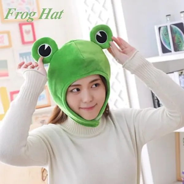 Groda Hatt med Stora Ögon Rolig Kostymhatt för Vuxna Nyhet Hatt Tecknad Plysch Groda Huvudbonad Mössa Söt Cosplay Kostym Utklädnad Hatt för Kvinnor Män | Fyndiq> Huvudbonader