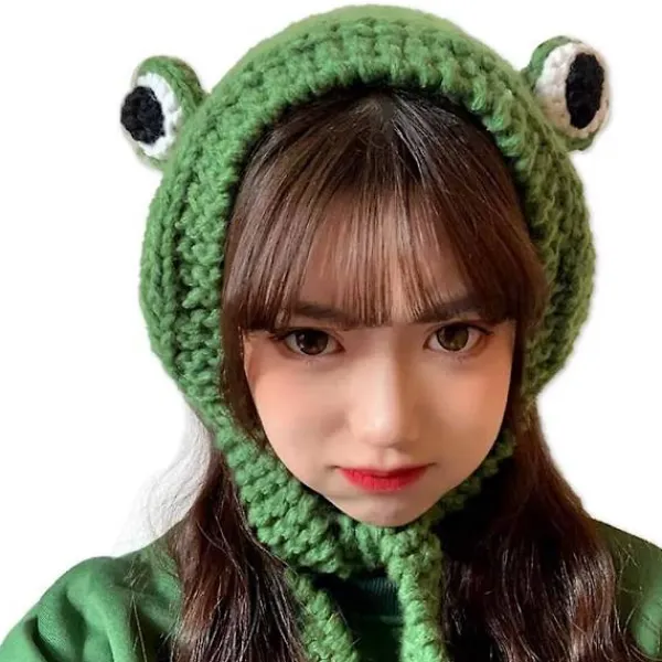 Groda Hatt Stickad Groda Hatt Virkad Hårband Söt Utomhus Stor Ögon Groda Mössa Öronskydd Festival Cosplay Hatt Kvinnor Flickor> Huvudbonader