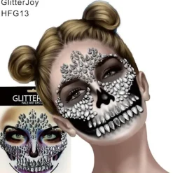 LAIQIANKUA Halloween 1 bit festlig skalle ansikte tänder smink klistermärke> Smink