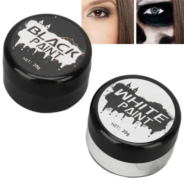 Xuigort Halloween ansiktsmålning kit svart och vitt högpigmenterad ansiktskroppsfärg för DIY cosplay temafester> Smink