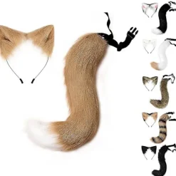 Halloween COS Simulerad Räv Plysch Svans Klädtillbehör Djur Svans Katt Öron Hårbåge Huvudbonader><noscript><img width=