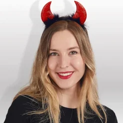 Halloween Djävulshorn Hårband Demonhorn Huvudbonad Röda Djävulshorn Röd Djävulsdräkt Tillbehör för Barn Kvinnor Män Halloweenfest><noscript><img width=
