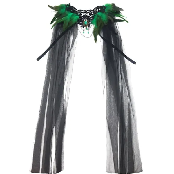 Halloween Fjäder Cape Svart Päls Krage Mesh Cape Midi Kjol Scenkostym Knappar> Huvudbonader