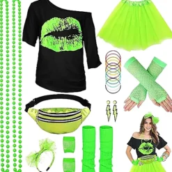 EURL Halloween Glow Party Set med Neonhalsband, Silikonarmband, Kjol och Laser Sport Midjeväska L><noscript><img width=