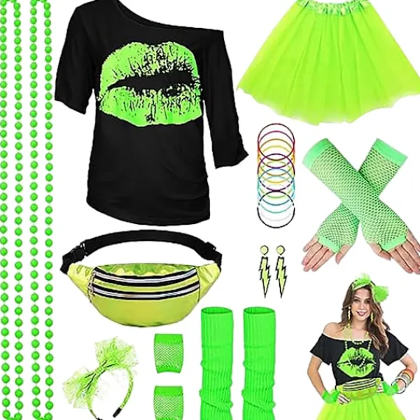 EURL Halloween Glow Party Set med Neonhalsband, Silikonarmband, Kjol och Laser Sport Midjeväska L> Dräkter