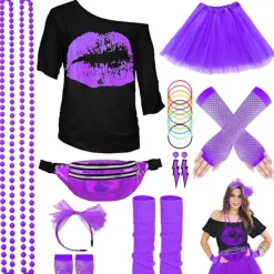EURL Halloween Glow Party Set med Neonhalsband, Silikonarmband, Kjol och Laser Sport Midjeväska L><noscript><img width=