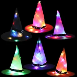 Halloween lysande hatt maskerad festklänning LED-ljus häxhatt trollkarlshatt hänge Halloween 37*34cm grön> Huvudbonader