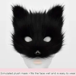 Halloween plyschmask med rävsvans och öron - Svart><noscript><img width=