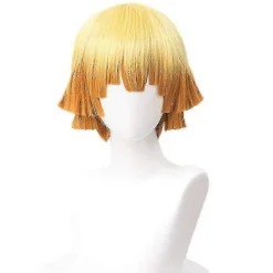 Halloweenfest Demon Slayer Agatsuma Zenitsu Cosplay Party Kostym Outfits Anime Set Gåvor L> Peruker