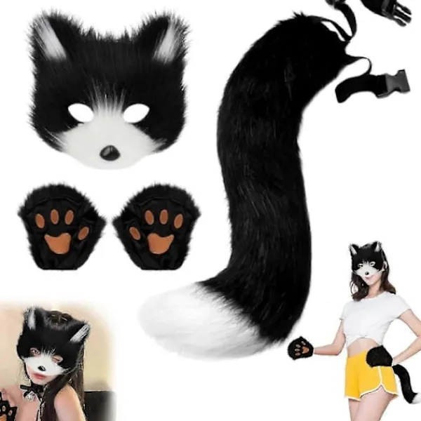 Halloween-maskuppsättning med katt, räv och varg, pälskostym, rävkostym, cosplaykostym, Halloween, rävsvans cosplay, Halloween-rävmask, karneval Halloween-fest | Fyndiq> Tillbehör