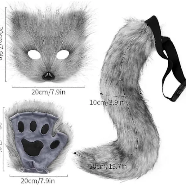 Halloween-maskuppsättning med katt, räv och varg, pälskostym, rävkostym, cosplaykostym, Halloween, rävsvans cosplay, Halloween-rävmask, karneval Halloween-fest | Fyndiq> Tillbehör