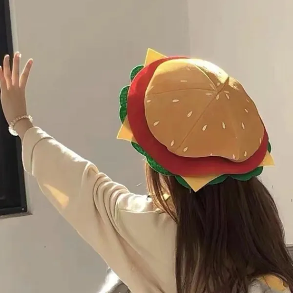 FMYSJ Hamburgerhatt för vuxna, söt rolig realistisk mysig stretchig kostymaccessoar mjuk herr dam snabbmat hamburgerkeps för present (FMY) One Size | Fyndiq> Huvudbonader