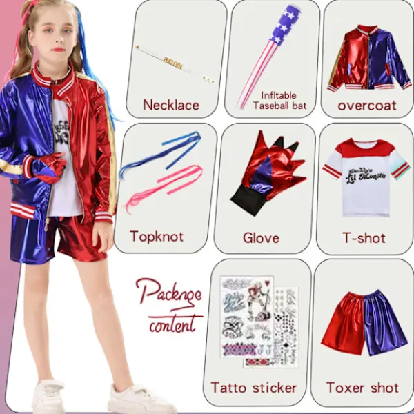 Harley Quinn Kostym för Kvinnor | Joker Girl Cosplay Halloween Party Outfit & Cosplay-peruk-XXL XXL{FY} XXL wig> Peruker