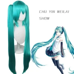 ECORP Hatsune Miku Peruk Cosplay Party Peruker med 2 Hästsvansar Lång Rak Peruk Halloween Karneval Rekvisita> Peruker