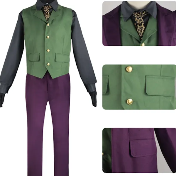 Heath Ledger Cosplay Kostym Halloween Män Film The Dark Knight Joker Kostym Lila Jacka Komplett Set M> Dräkter