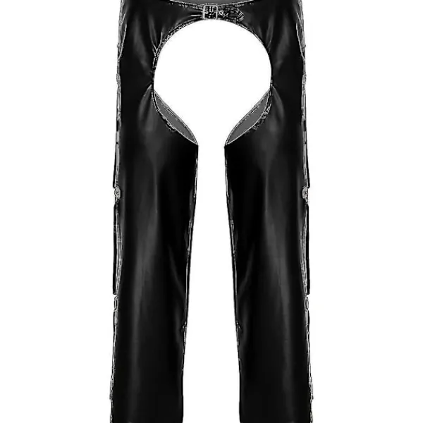 Herrunderkläder öppna grenbyxor West Cowboy kostym Faux läder grenlösa chaps med fransade detaljer Spännda lösa långa byxor Tw XL> Dräkter