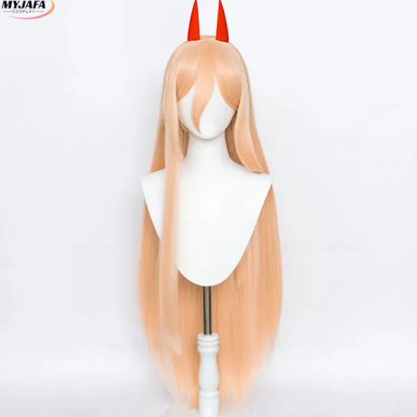 Högkvalitativ Anime Makima Power Cosplay Peruk Lång Orange Rosa Värmebeständig Syntetiskt Hår Party Rollspel Peruker + Perukmössa + Horn (HK) One Size | Fyndiq> Peruker