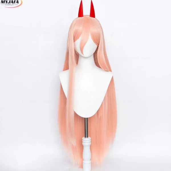 Högkvalitativ Anime Makima Power Cosplay Peruk Lång Orange Rosa Värmebeständig Syntetiskt Hår Party Rollspel Peruker + Perukmössa + Horn (HK) One Size | Fyndiq> Peruker