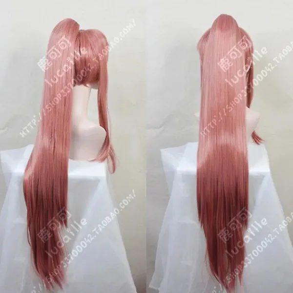 unbranded Högkvalitativ Doki Doki Literature Club! Monika Cosplay Peruk DDLC Avtagbar Hästsvans Lång Värmebeständig Hår Peruker + Perukmössa + Rosett> Peruker